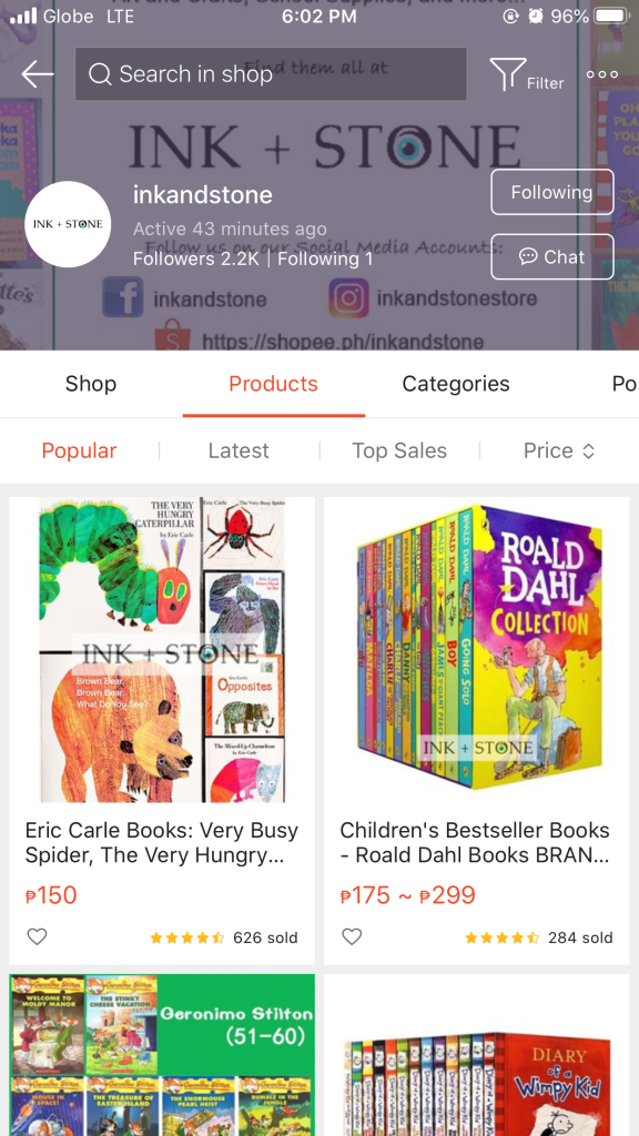 Online Bookstore in Shopee