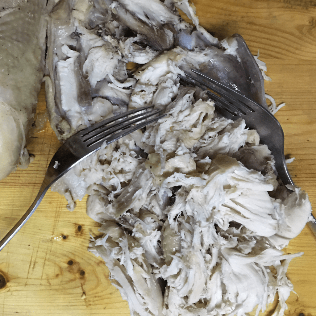 shredding chicken with forks