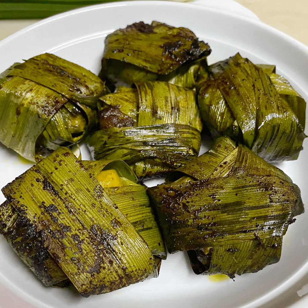 Friend Pandan Chicken in a plate with slight charring