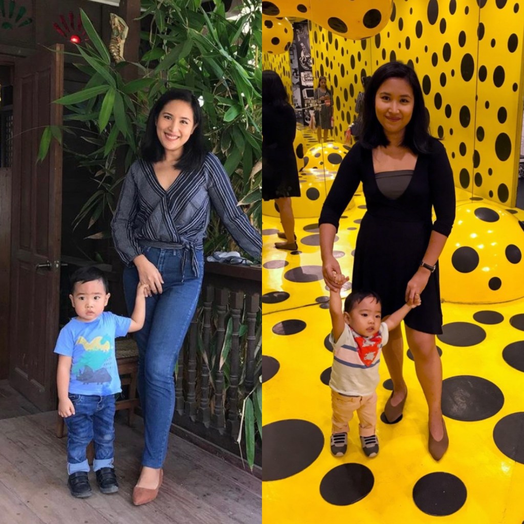 Mom wearing wrap dresses 