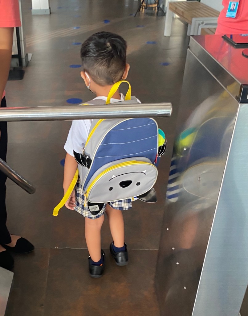 Little boy going to school