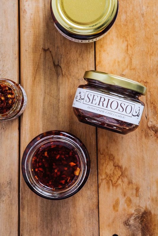 Serioso Chili Garlic's minimalist label.