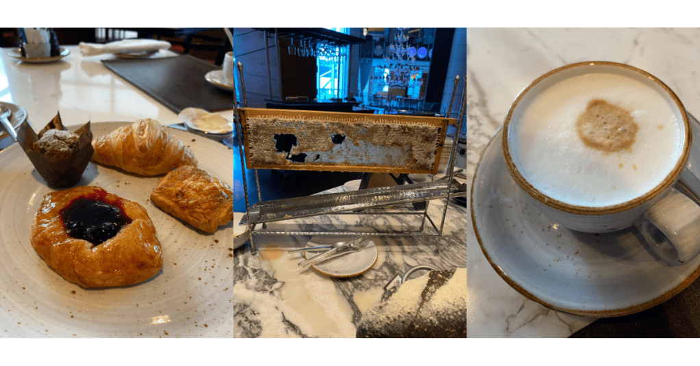 Pastries, honeycomb, and cappuccino at Voila! Buffet at Sofitel Bangkok