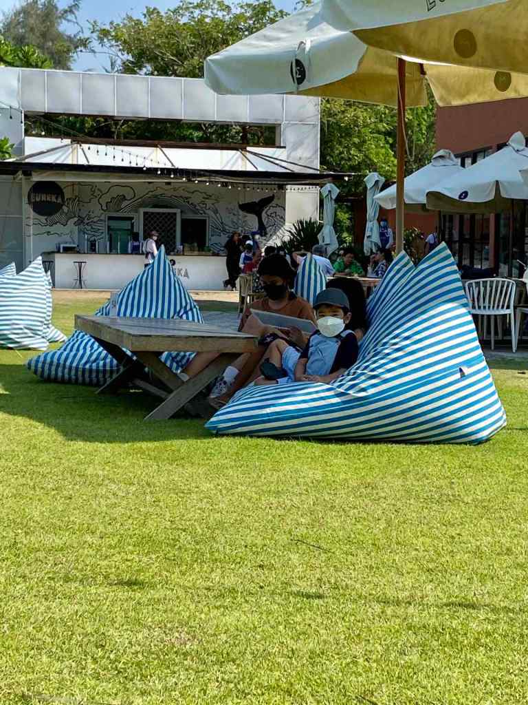 Little boy sitting on a bean bag