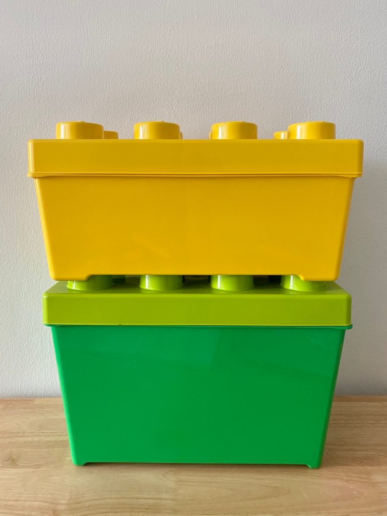 Stacked lego and duplo box