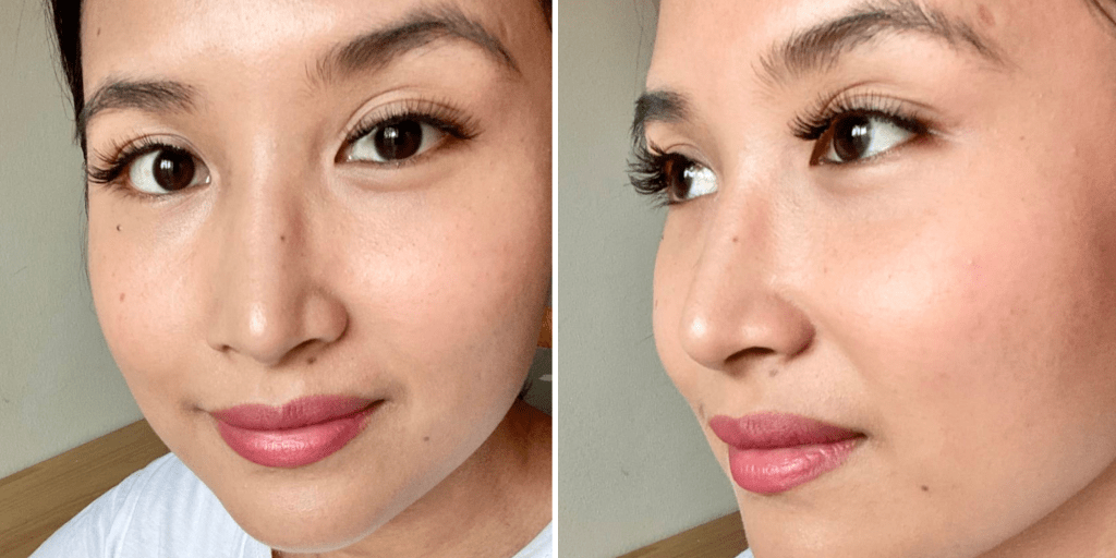 Front and side view of a woman wearing Luxx Lash Magnetic Lashes in Diana.