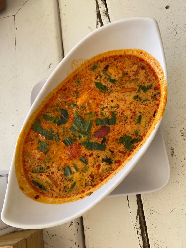 Rich, creamy, tangy, and spicy tom yum goong