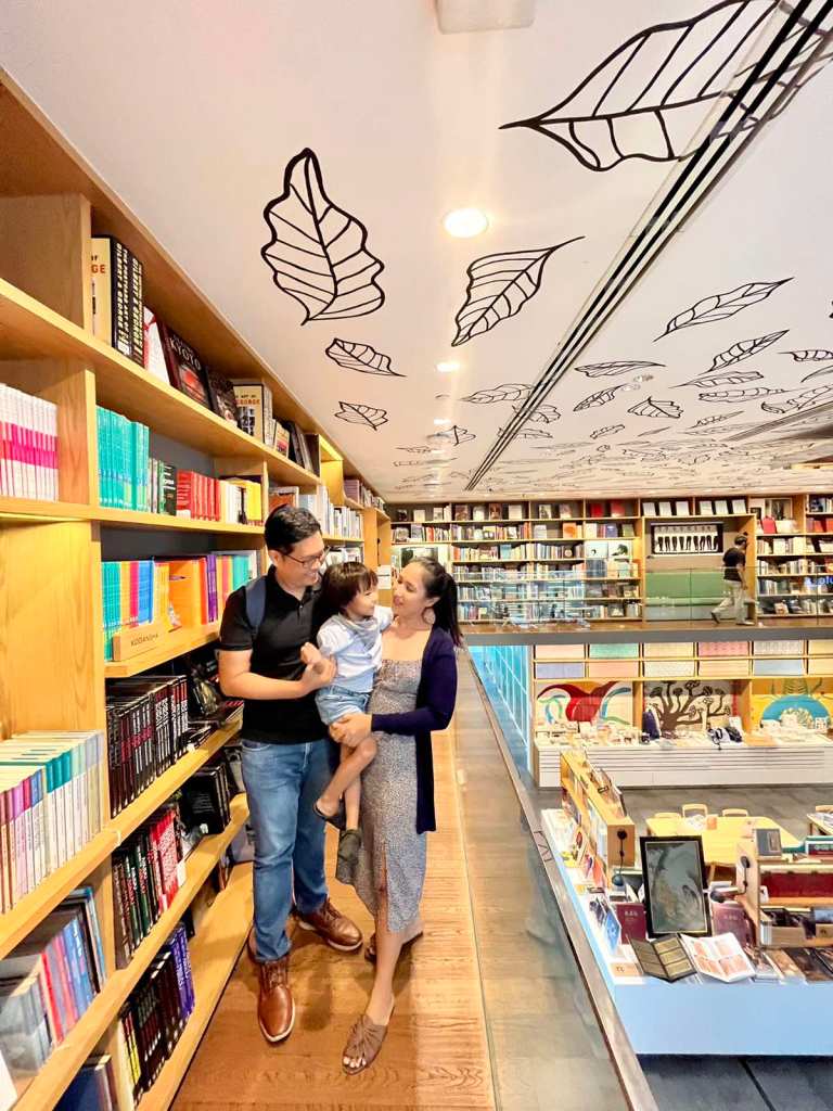 A family in a book shop