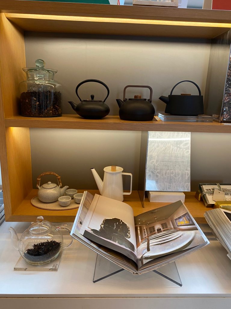 Tea sets in a book shop