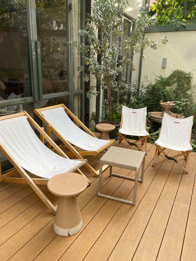 Outdoor seating at Flaneur cafe