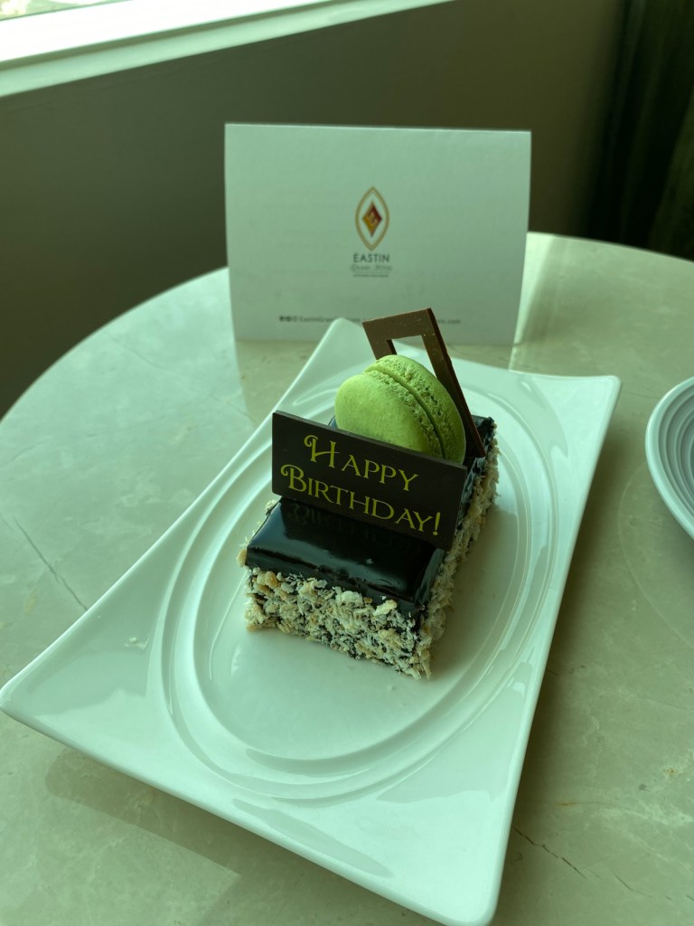 Complimentary birthday cake from Eastin Grand Hotel
