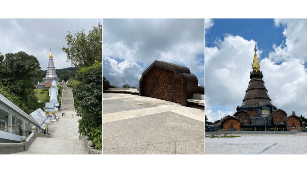 The twin pagodas or twin chedis in doi inthanon park at chiang mai thailand