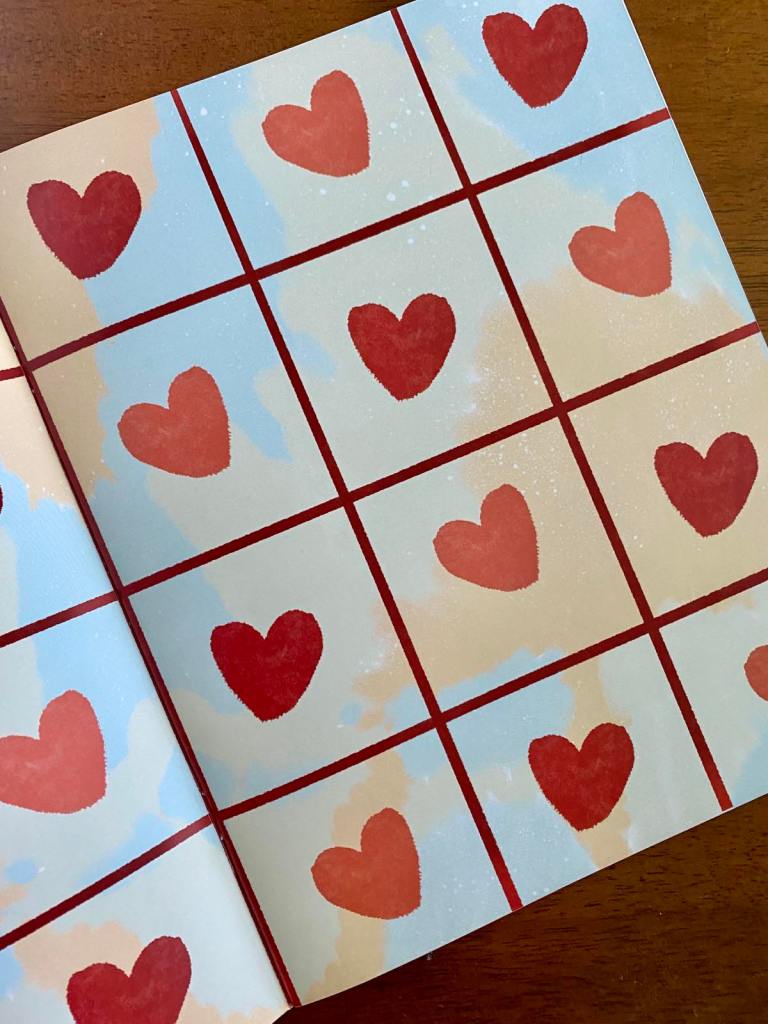 a page spread of hearts