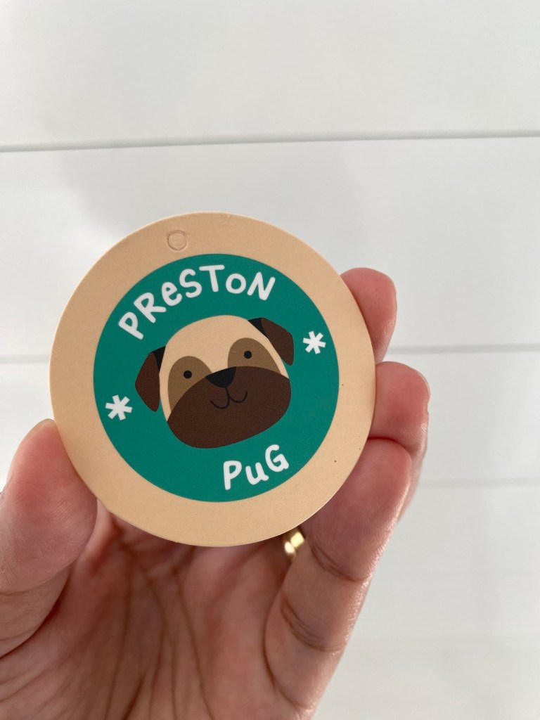 tag of a cartoon dog named Preston the Pug