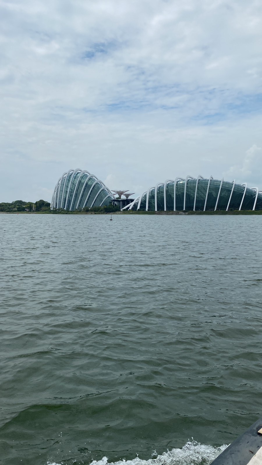 A view of the flower domes from the bay