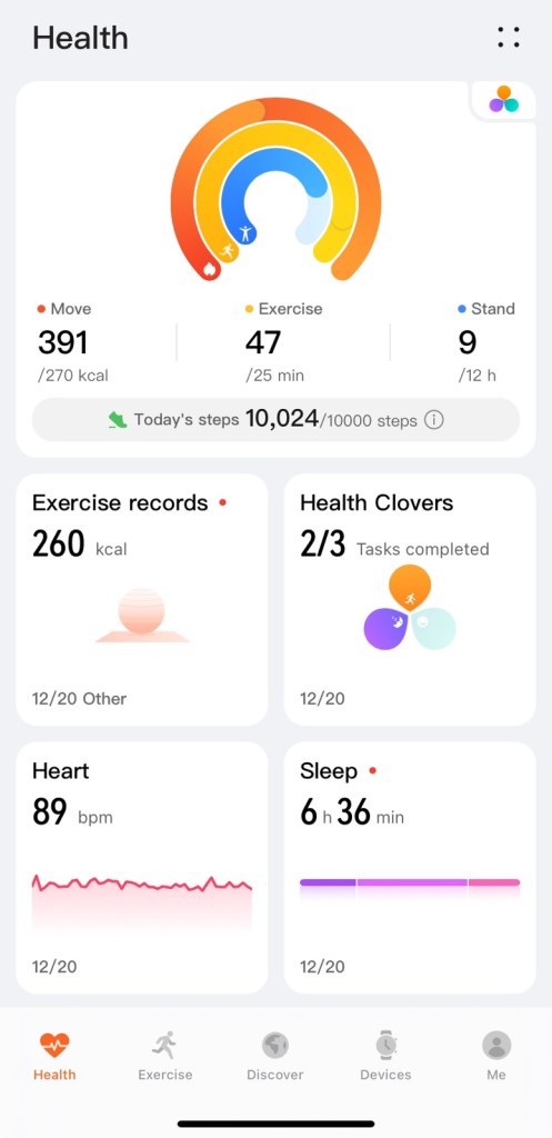 A screenshot of data from the health app