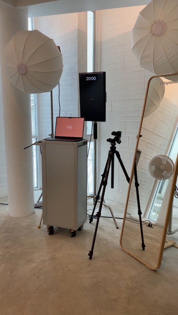 professional camera and lighting set up at a selfie studio